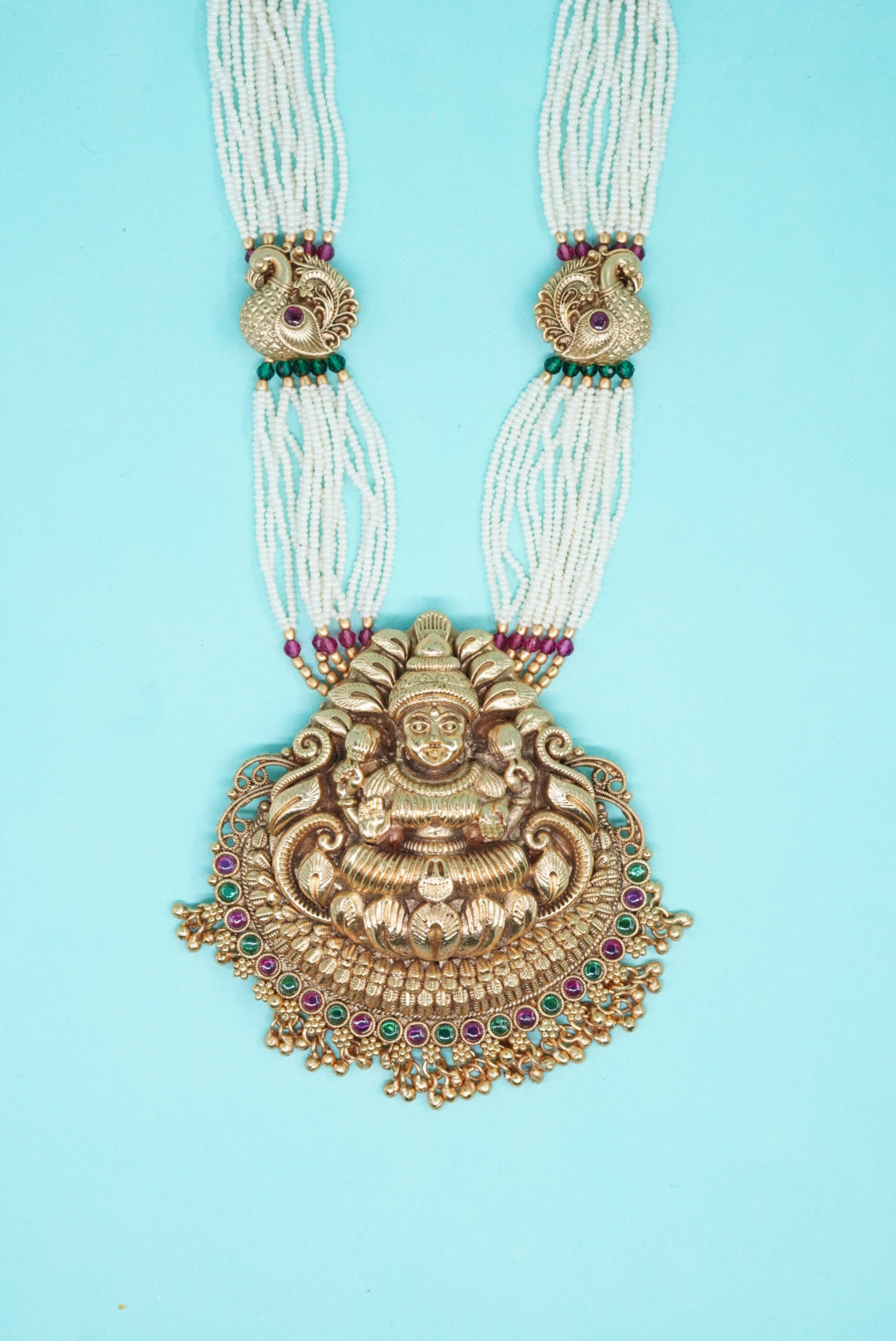 Royal temple haram necklace set in pure copper with Lakshmi pendant 