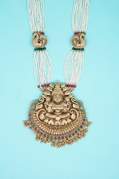 Royal temple haram necklace set in pure copper with Lakshmi pendant 