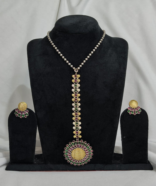 Silver Replica Ruby and Emerald Floral Necklace Set