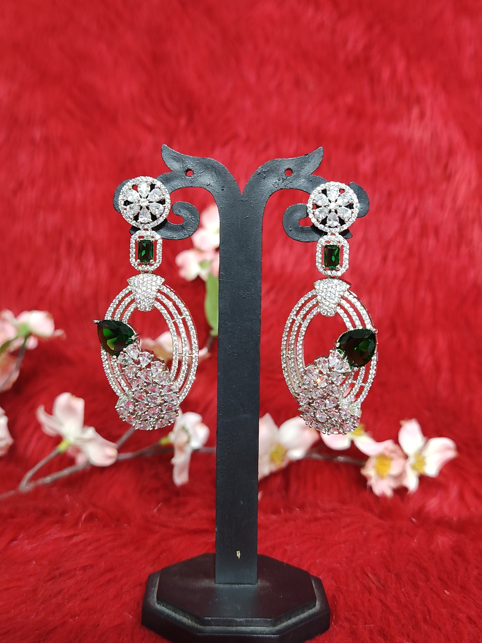 Stunning Green and American Diamond Peacock Necklace Set.