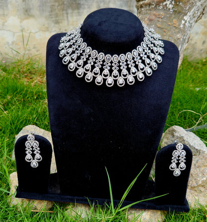 Teardrop Elegance American Diamond Choker Necklace Set