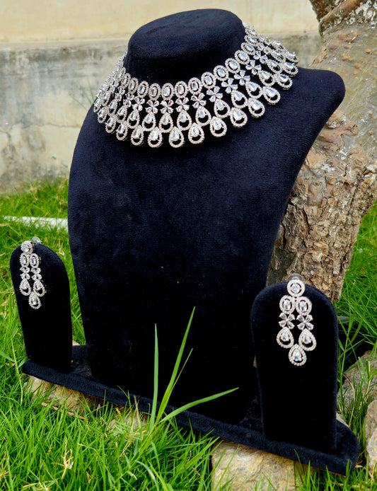 Teardrop Elegance American Diamond Choker Necklace Set