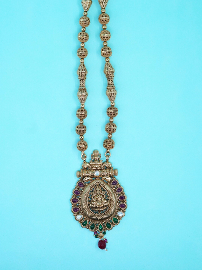 Temple jewelry ball chain necklace set with Lakshmi pendant 