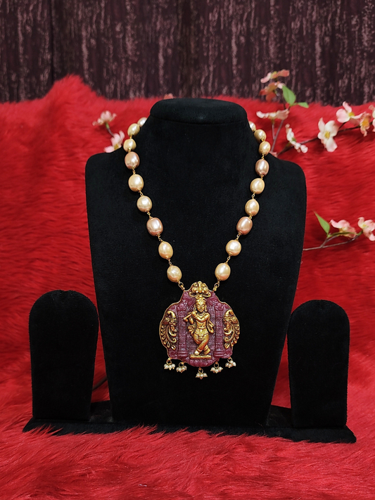 Traditional Krishna Pendant Pearl Necklace – Copper Base on dummy