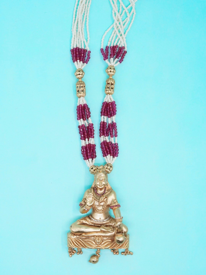Traditional Shiva pendant red white beads long necklace  top view