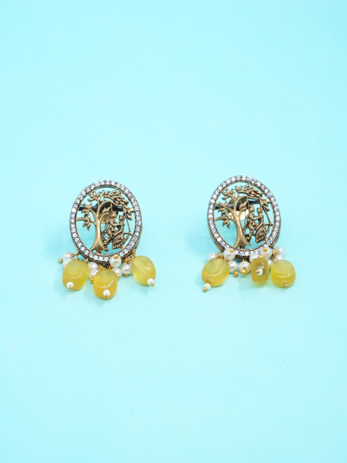 Victorian Temple Earrings with Kundan Stones & Yellow Beads