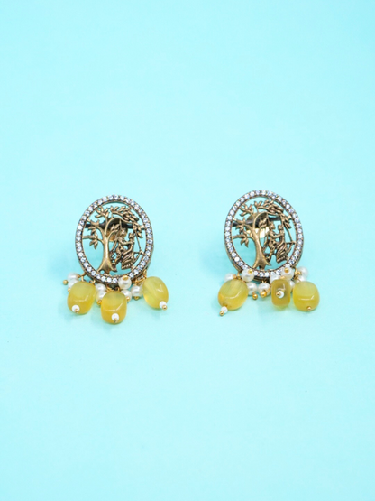 Victorian Temple Earrings with Kundan Stones & Yellow Beads