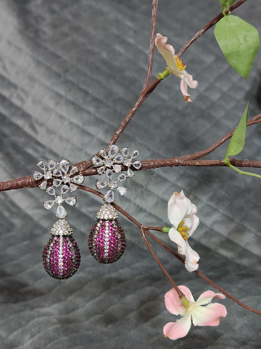 Elegant Floral Drop Earrings with Gemstone Accents