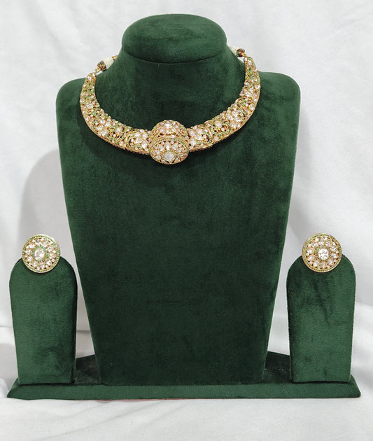 Mossanite Hasuli in Gold Polish with Matching Stud Earrings