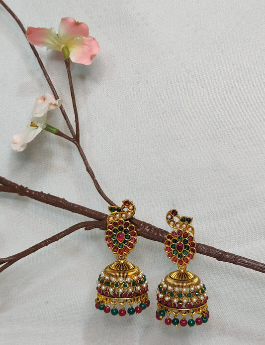 Beautifully Detailed Peacock Design Jhumka Earrings