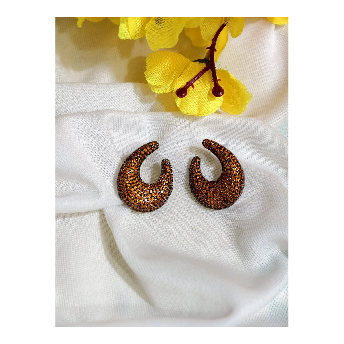 Amber Nano Setting AD Crescent Earrings