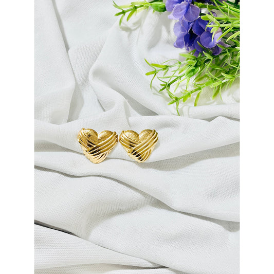 Anti Tarnish Cross Pattern Heart Earrings