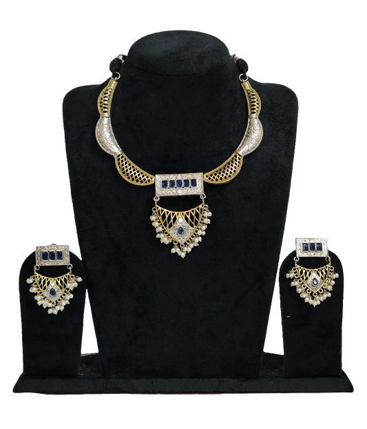 Extremely Beautiful Silver Replica Necklace Set with Blue Gemstone Accents