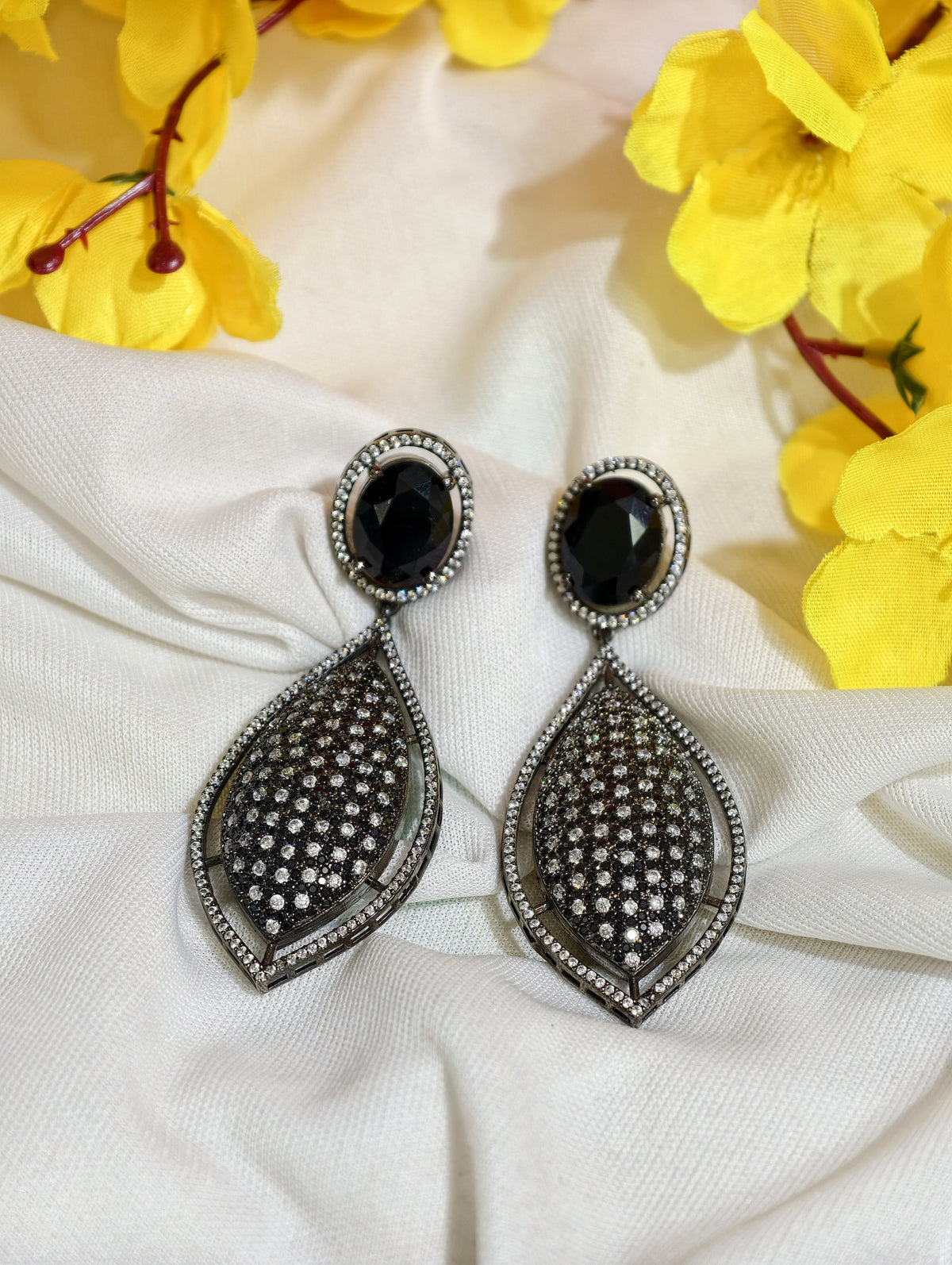 Original product view of Black Nano Setting AD Teardrop Statement Earrings
