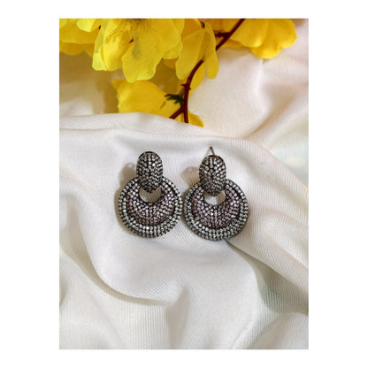 Black & White Nano Setting AD Circular Earrings