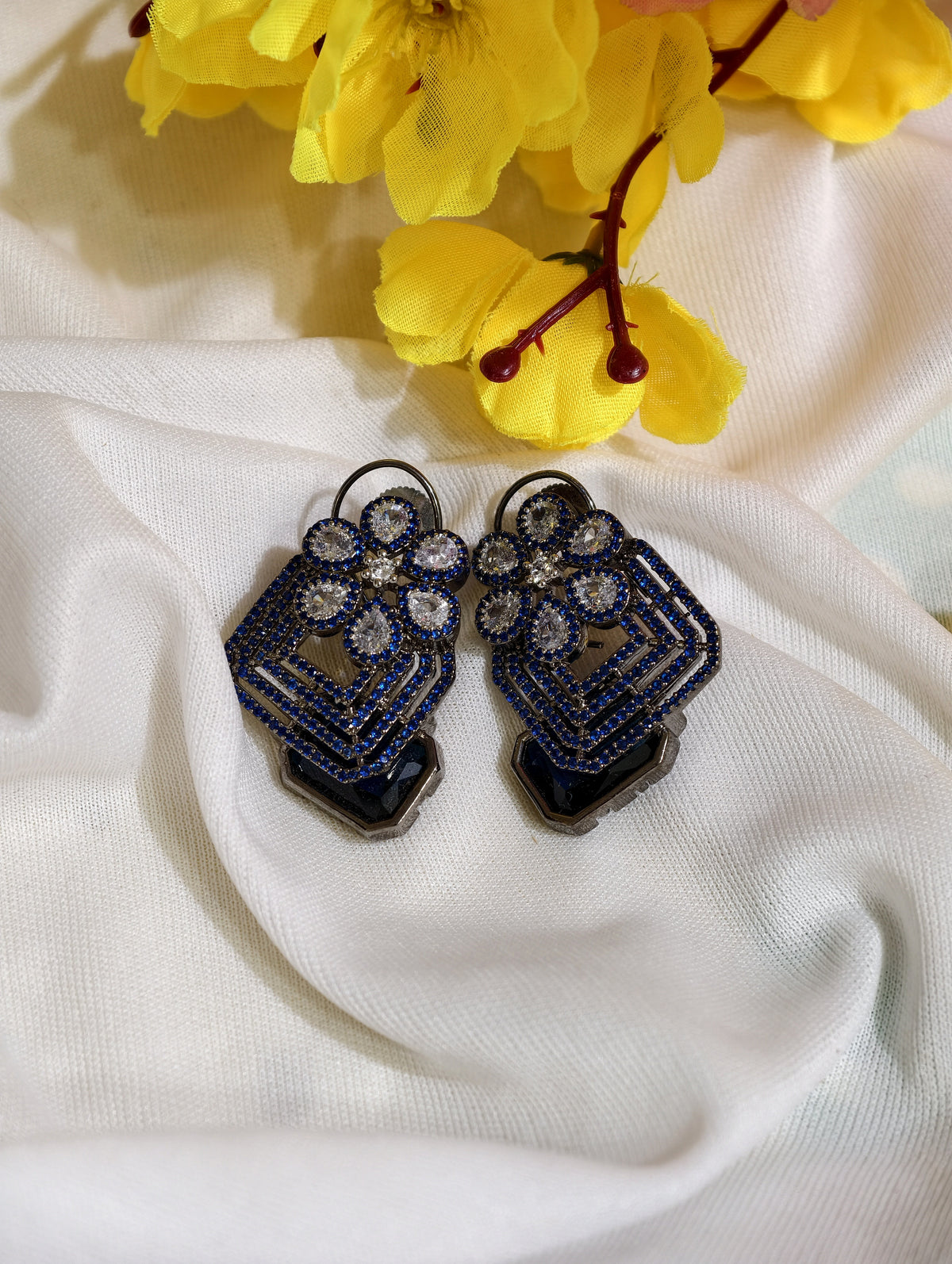 Original product view of Blue Nano Setting AD Geometric Drop Earrings