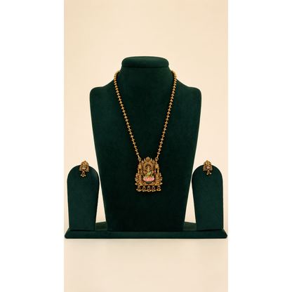 Brass Muttar Mala Long Necklace Set with Lakshmi Pendant