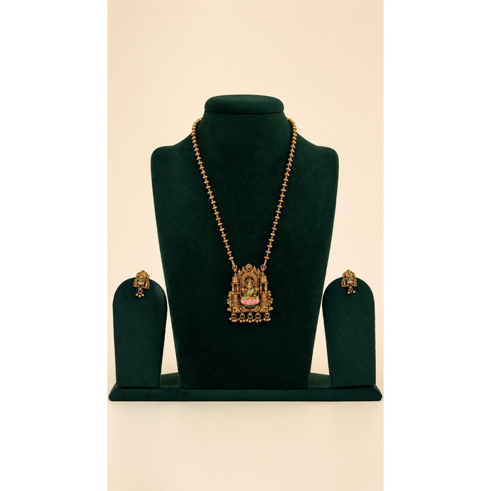 Brass Muttar Mala Long Necklace Set with Lakshmi Pendant