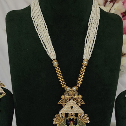 Copper-Finish Long Necklace Set – Design 2 close-up detail