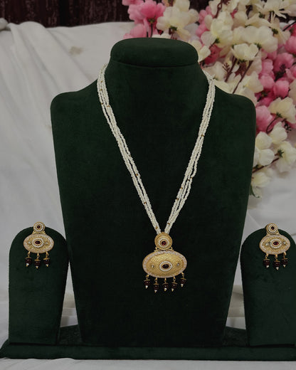 Copper-finish pearl-strand necklace set with matching earrings