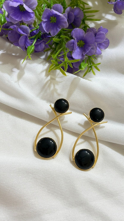 Black brass double-circle loop earrings original view