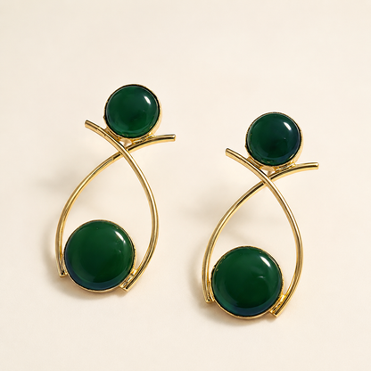 Emerald Green brass double-circle loop earrings on ivory