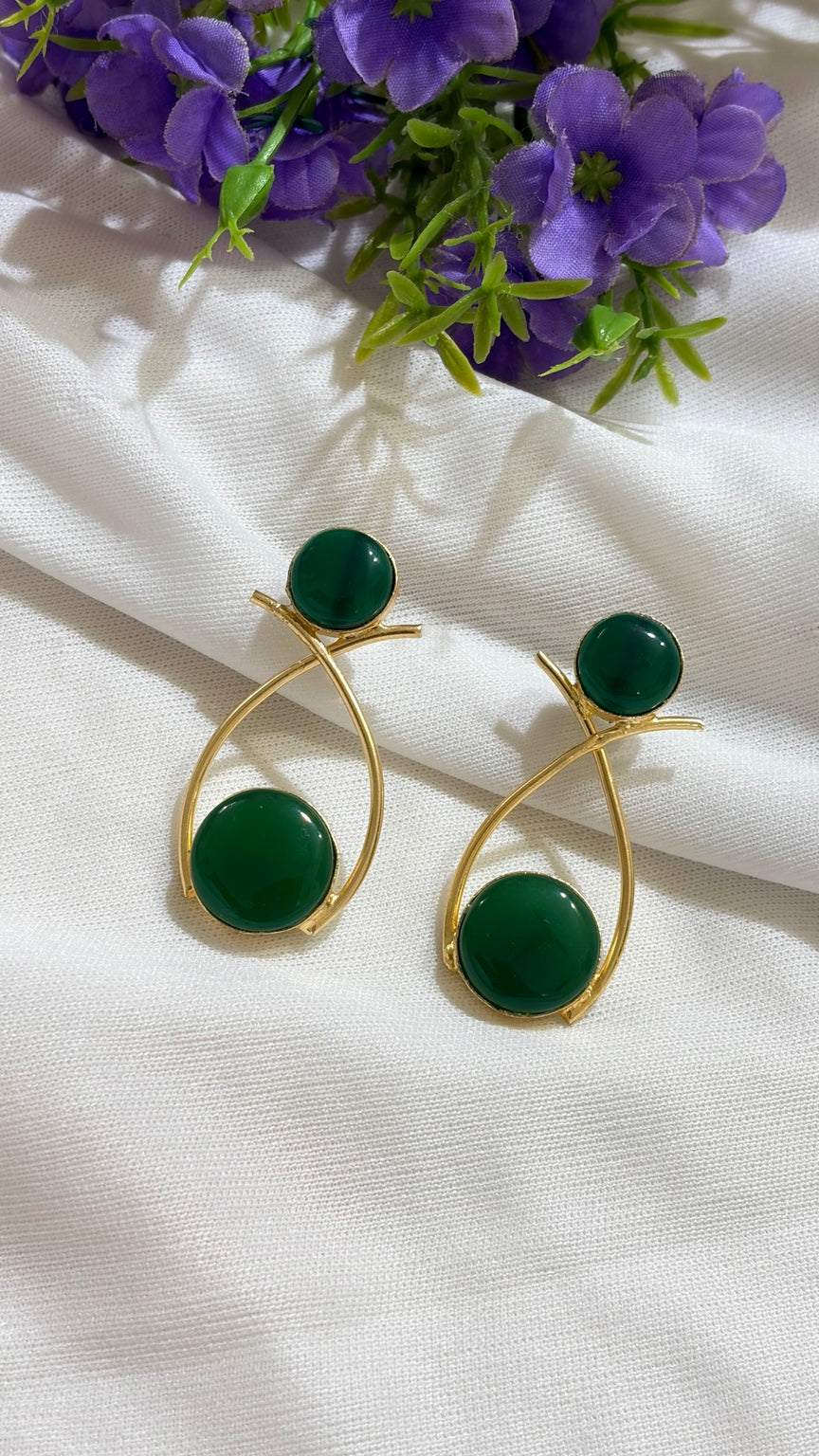 Emerald Green brass double-circle loop earrings original view