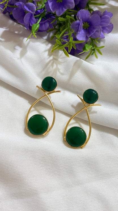Emerald Green brass double-circle loop earrings original view
