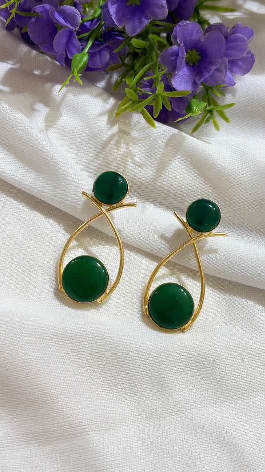 Emerald Green brass double-circle loop earrings original view