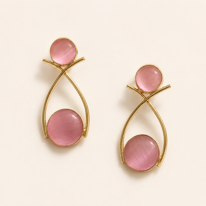 Rose Pink brass double-circle loop earrings on ivory