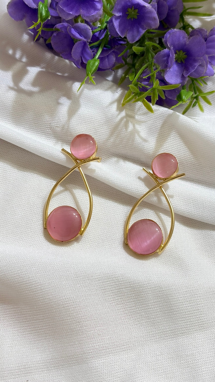 Rose Pink brass double-circle loop earrings original view