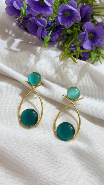 Teal brass double-circle loop earrings original view