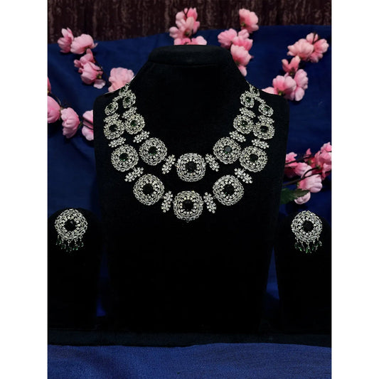 Emerald Green American Diamond Necklace Set with Earrings