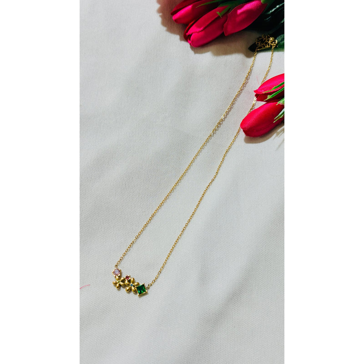Emerald Green flower Antitarnish chain