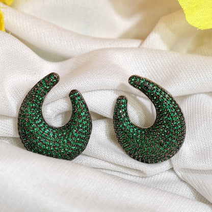 Close-up of Emerald Green Nano Setting AD Crescent Earrings