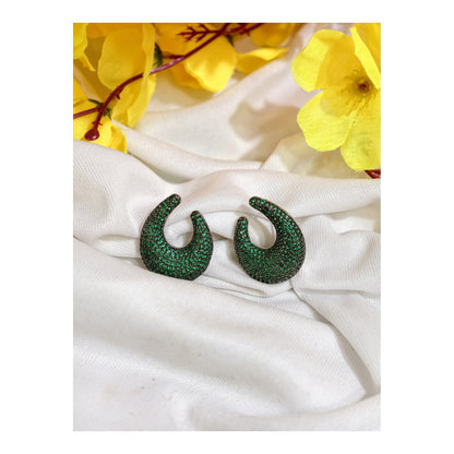 Emerald Green Nano Setting AD Crescent Earrings
