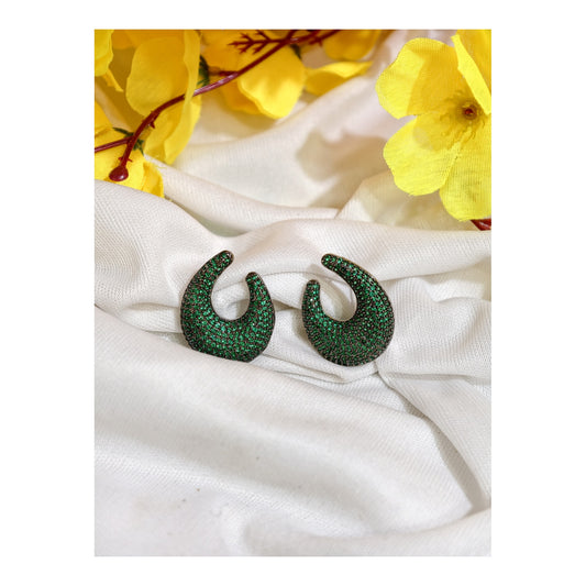 Emerald Green Nano Setting AD Crescent Earrings