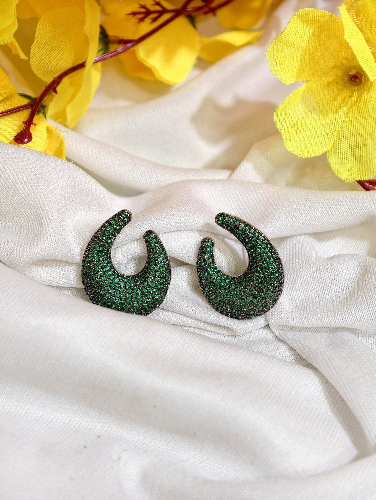 Original product view of Emerald Green Nano Setting AD Crescent Earrings