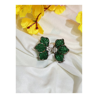Emerald Green Nano Setting AD half flower Stud Earrings