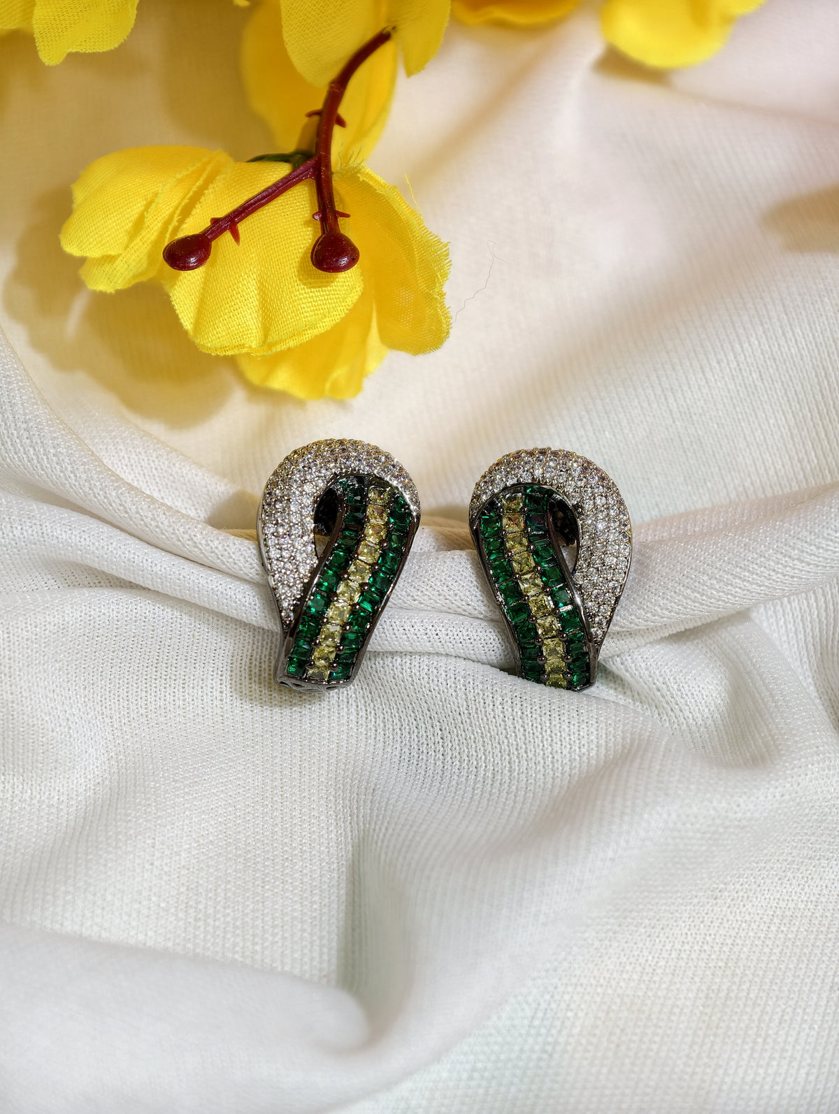 Original product view of Emerald Green Nano Setting AD Huggie Earrings