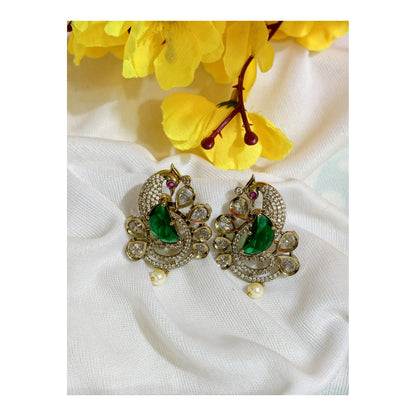 Emerald Green Nano Setting AD Peacock Earrings