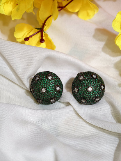 Original product view of Emerald Green Nano Setting AD Round Stud Earrings