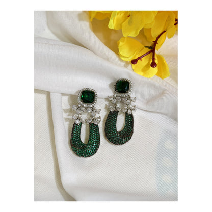Emerald Green Nano Setting AD Statement Drop Earrings