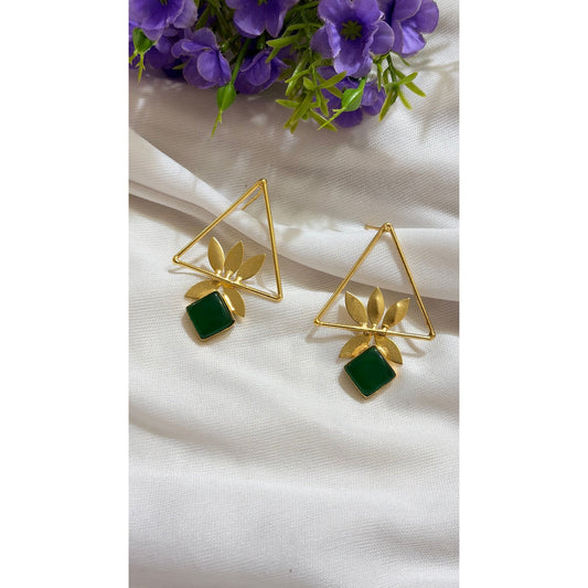 Geometric Leaf Brass Statement Earrings