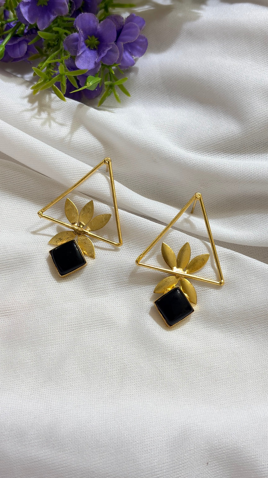 Black brass geometric leaf statement earrings original view