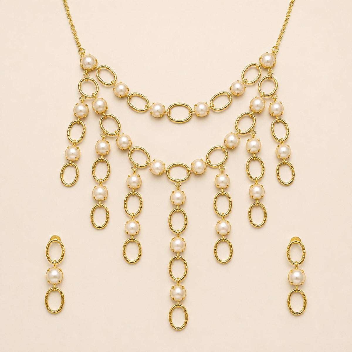 Gold-Tone Brass Pearl-Style Cascade Necklace Set