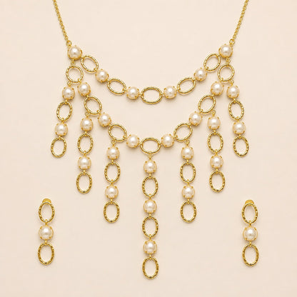 Gold-Tone Brass Pearl-Style Cascade Necklace Set