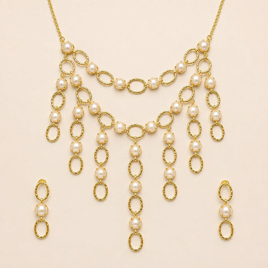 Gold-Tone Brass Pearl-Style Cascade Necklace Set