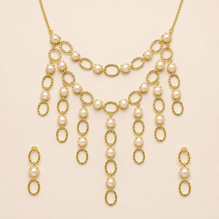 Gold-Tone Brass Pearl-Style Cascade Necklace Set