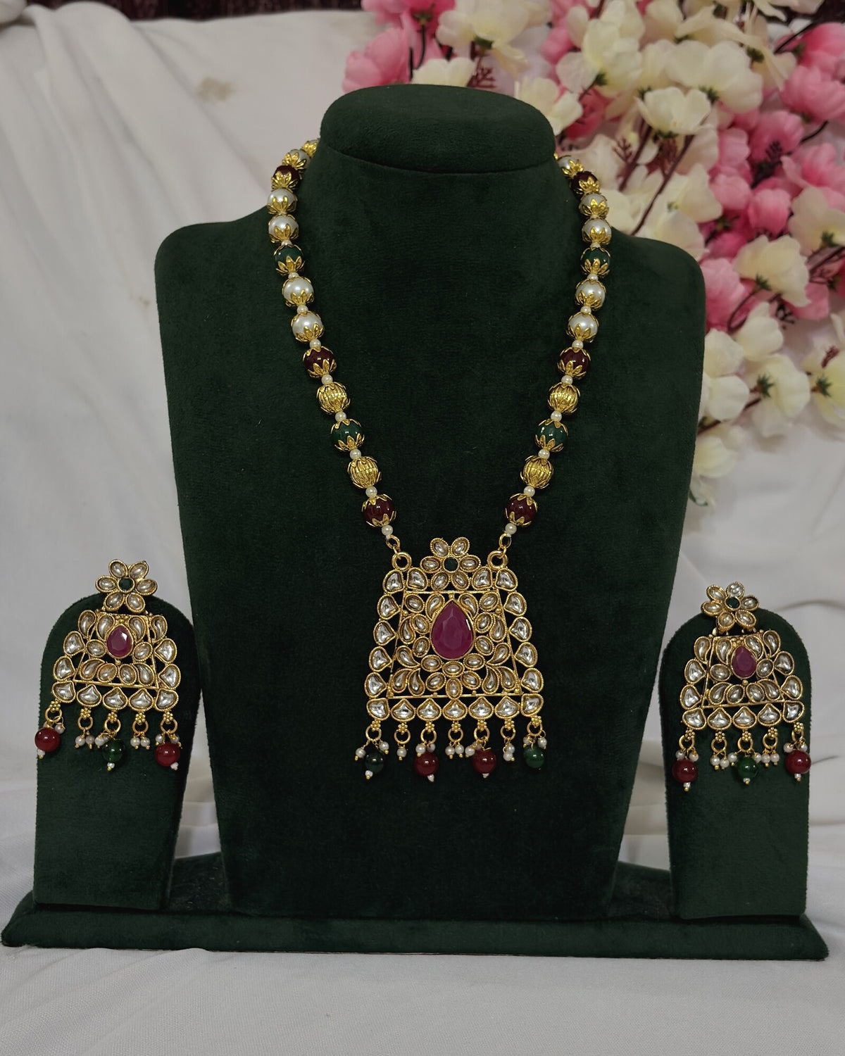 Kundan-Style Long Necklace Set – Design 1 full product view